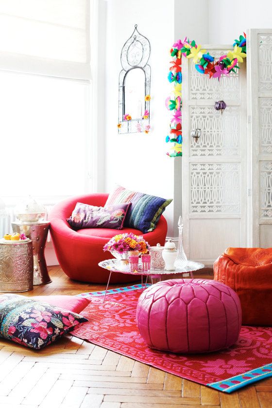 bohemian moroccan pouf pink