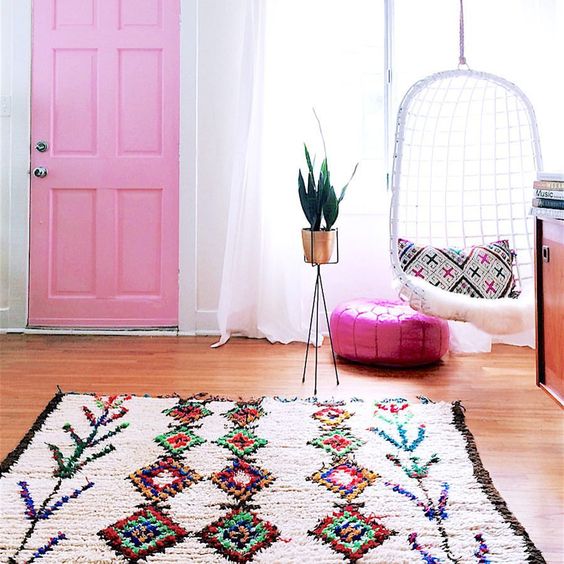 pink moroccan pouf rug