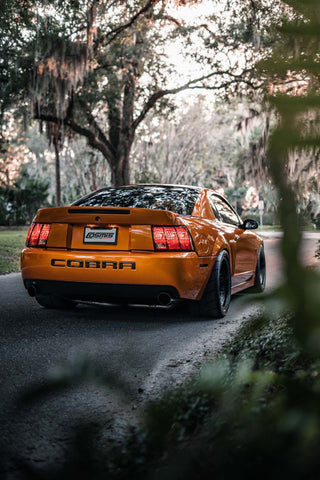 Ford Mustang with Cosmis XT-206R 18x9.5 +10 and 18x11 +8 5x114.3 Black Wheels