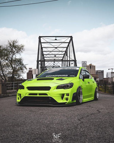 Bagged 2017 WRX with Cosmis XT-206R Black Machined Lip Wheels 18x9.5 +10