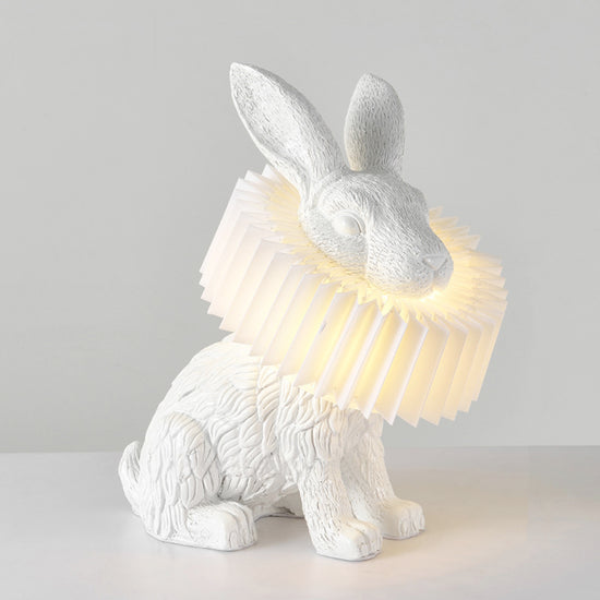 Storied Home 13 in. Off White Resin Rabbit Lamp with Linen Shade