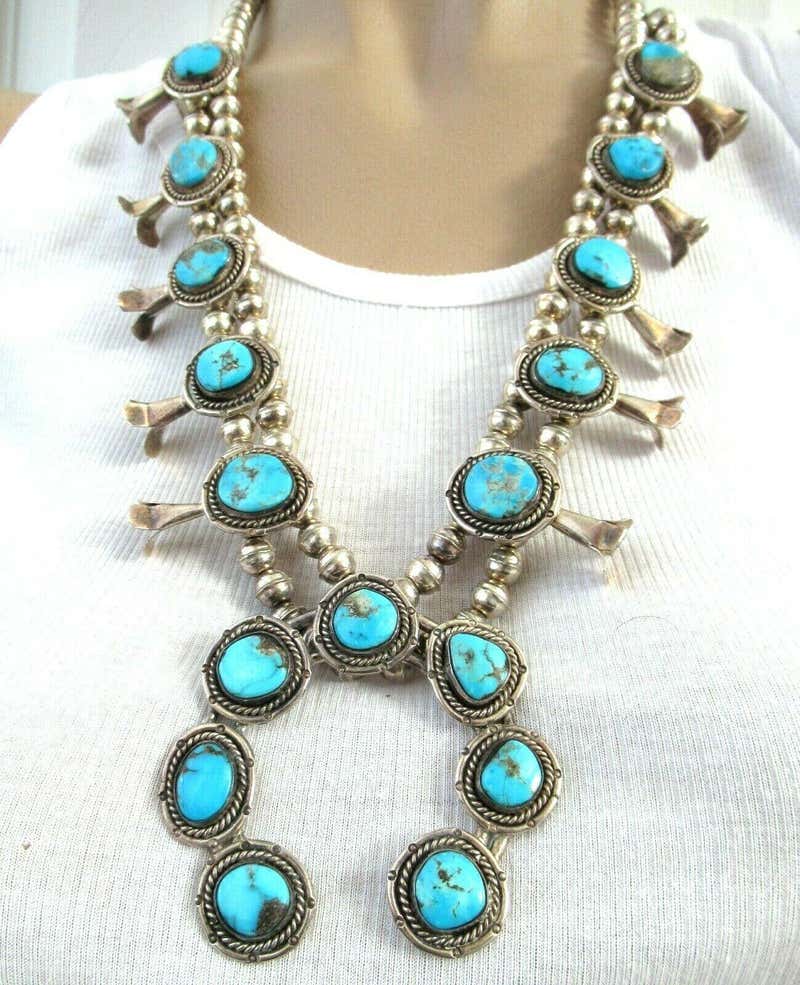 Item #982P- Old Pawn Choctaw Double Claw 3ct Royston Turquoise Sterling  Silver Feathers/Wings Symbols Stamped Beads Squashblossom Necklace —Men's  and Women's Turquoise Necklaces ~ Native American Necklaces