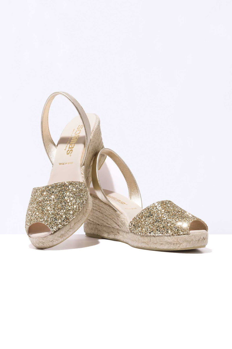 Gold Glitter Espadrille Wedge Menorcan Sandals Avarcas | Solillas ...