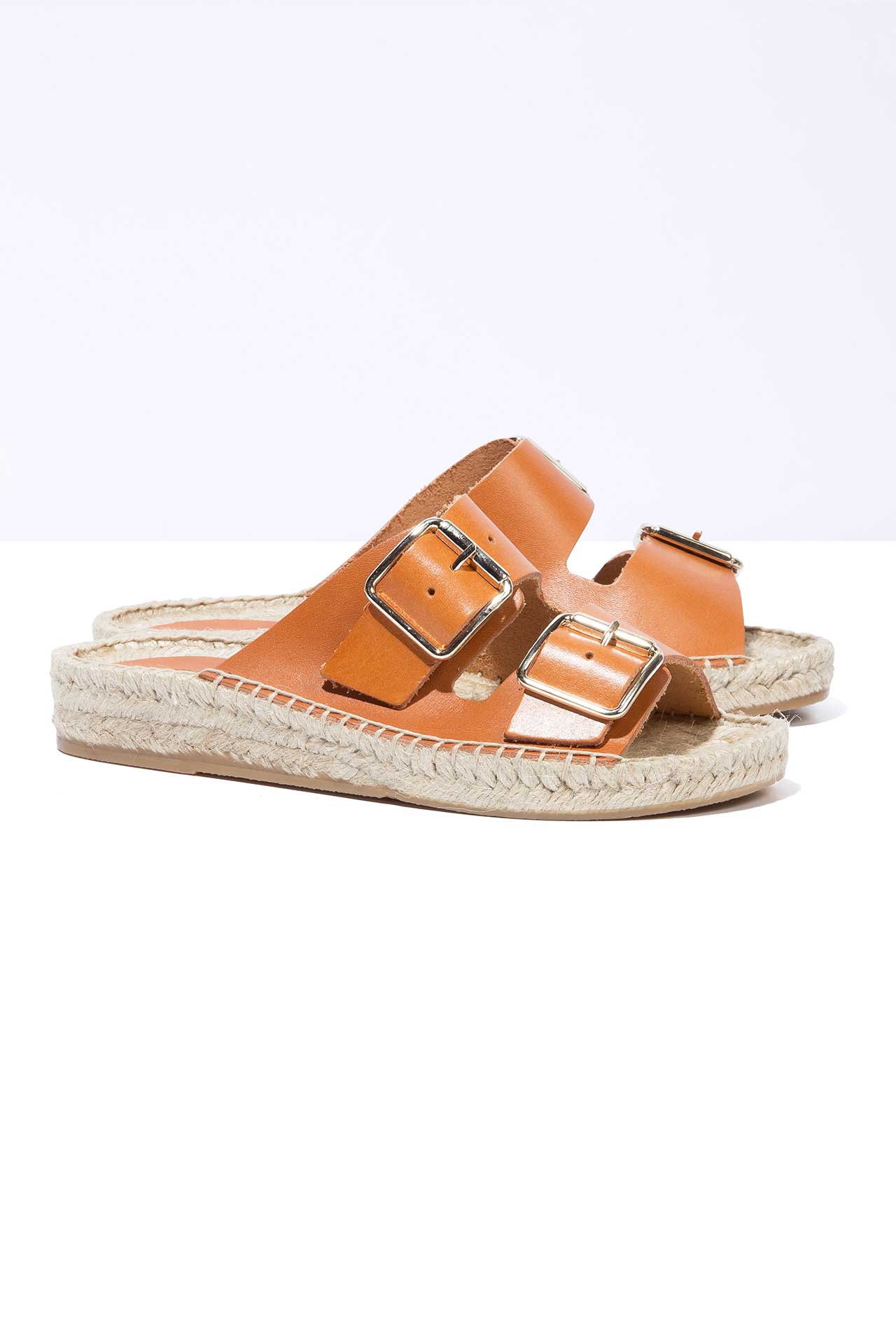 Tan Leather Buckle Espadrille 