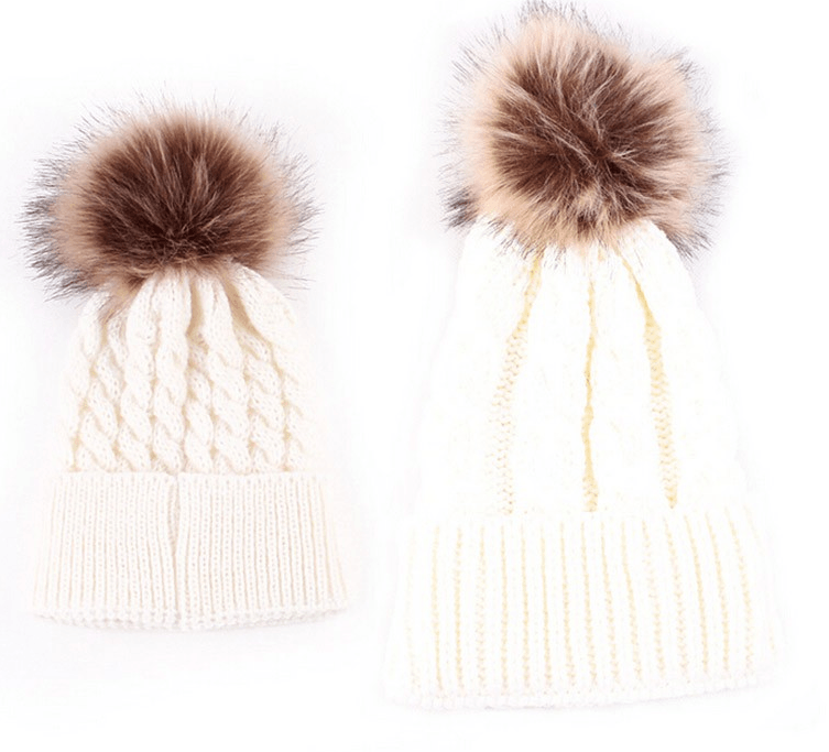 mother and baby pom pom hats