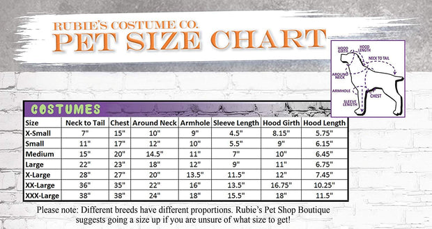 Dog Costume Size Chart