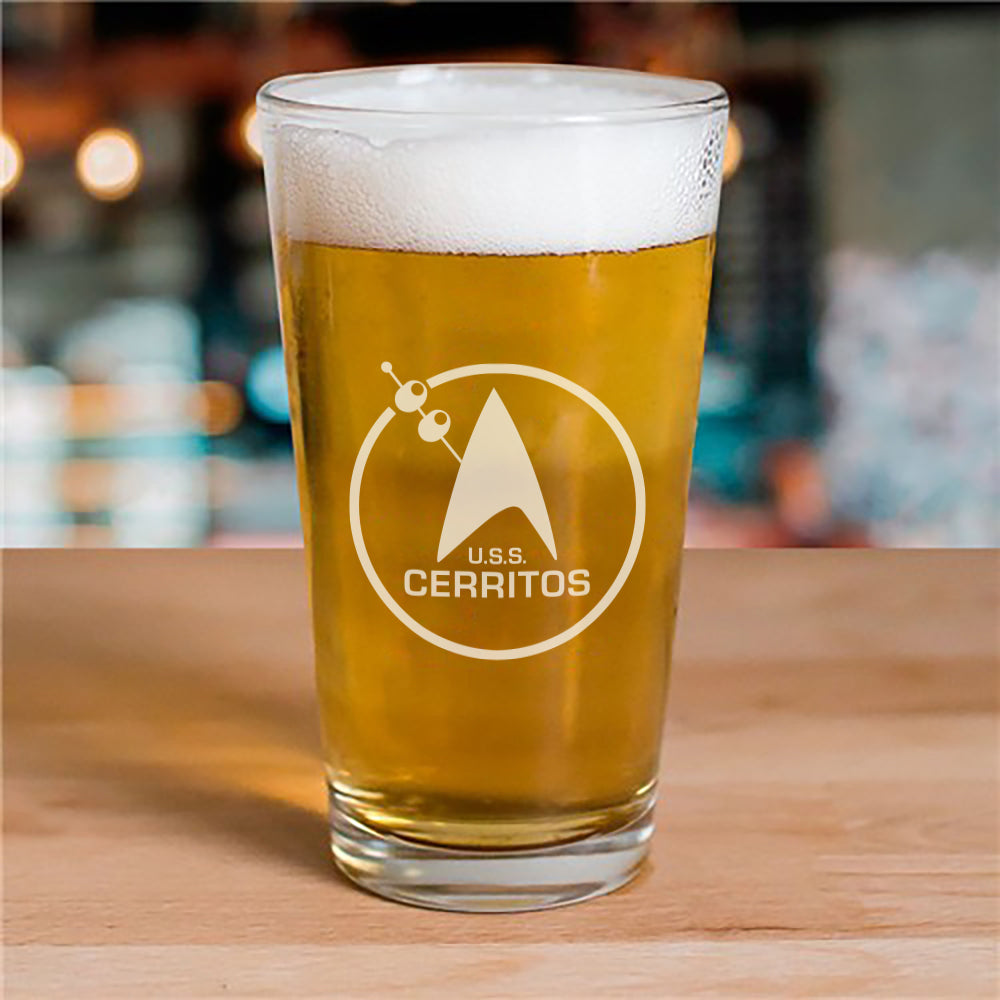 Download Star Trek Lower Decks Cerritos Bar Logo Laser Engraved Pint Glass Star Trek Shop