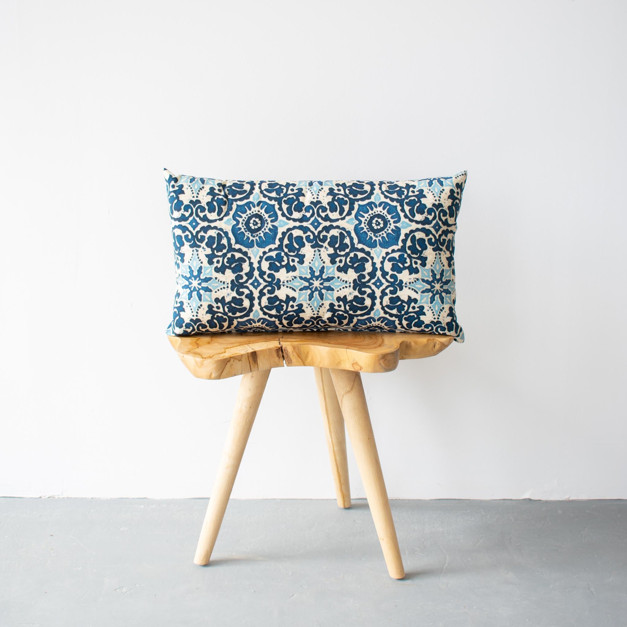 image for OUTDOOR PILLOW - BLUE FLORAL LUMBAR