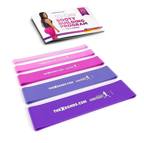 5 booty-building resistance bands kit with workout guide.