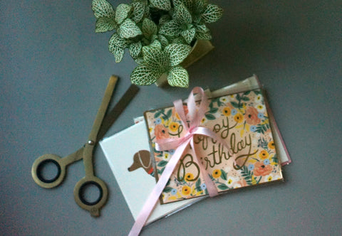 Rifle Paper Co. Greeting cards and HMM scissors in gold