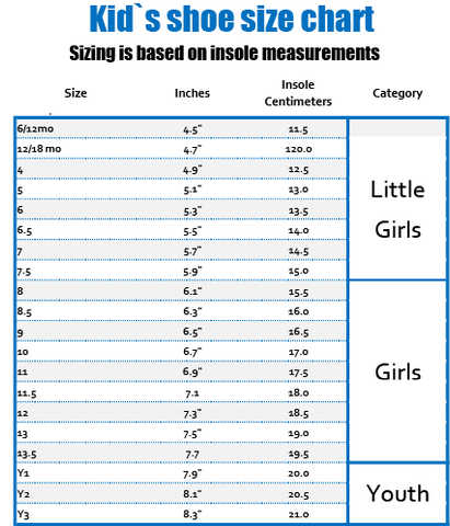 size chart of foot