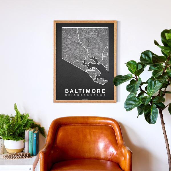 Baltimore Neighborhood Map Poster, Baltimore City Map Art Print