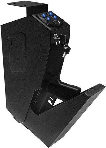 RPNB Mounted Gun Safe,California DOJ Certified Handgun Safe, Auto Open Lid Smart Pistol Safe with Biometric Fingerprint or Keypad Lock