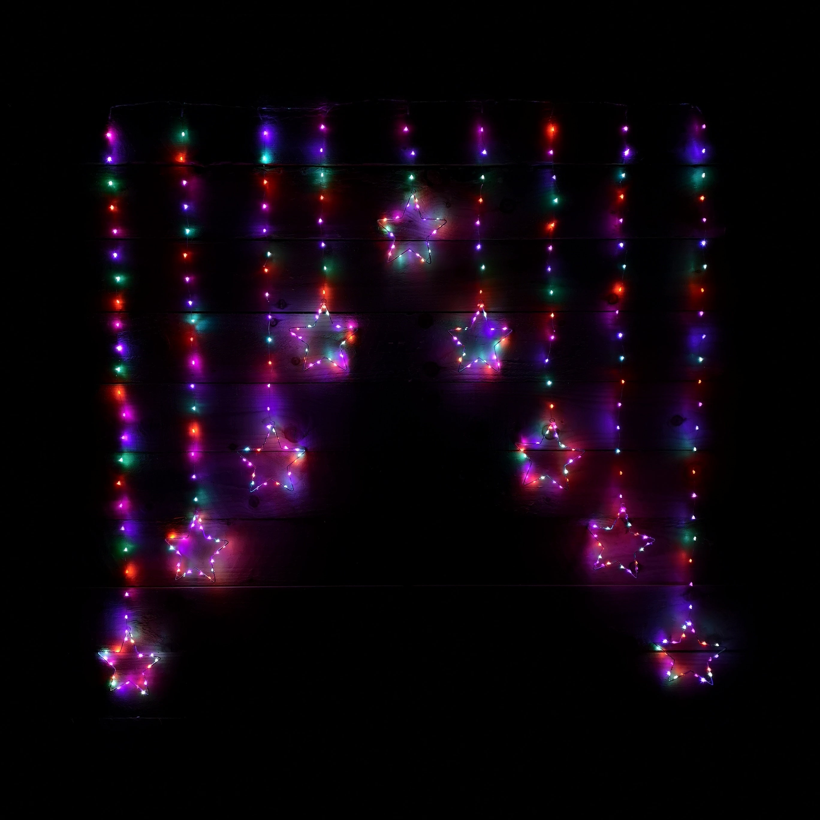 Image of 1.2m Premier Christmas Static Star LED Silver Pin Wire V Curtain Lights in Rainbow