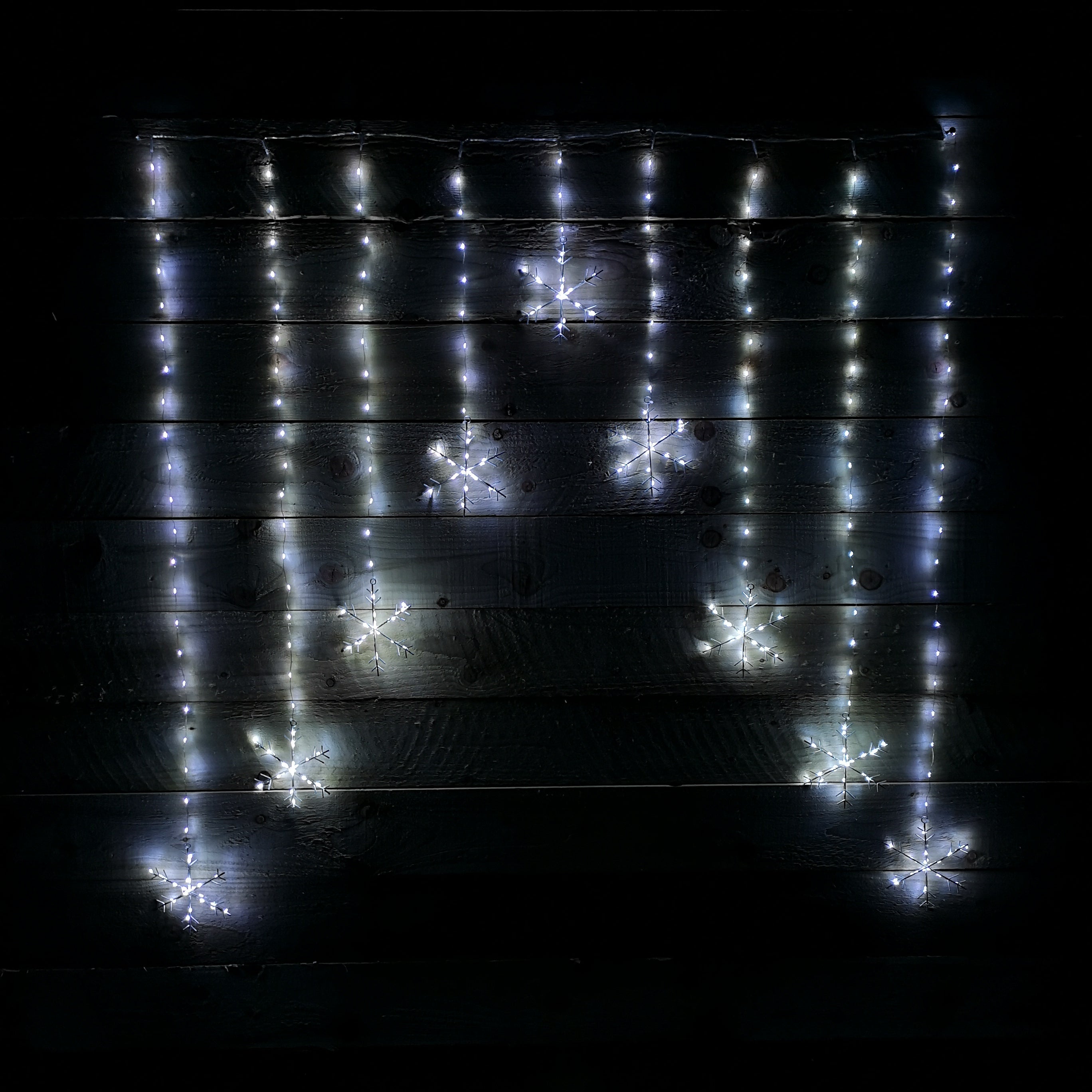 Image of 1.2m Premier Christmas Static Snowflake LED Silver Pin Wire V Curtain Lights in White