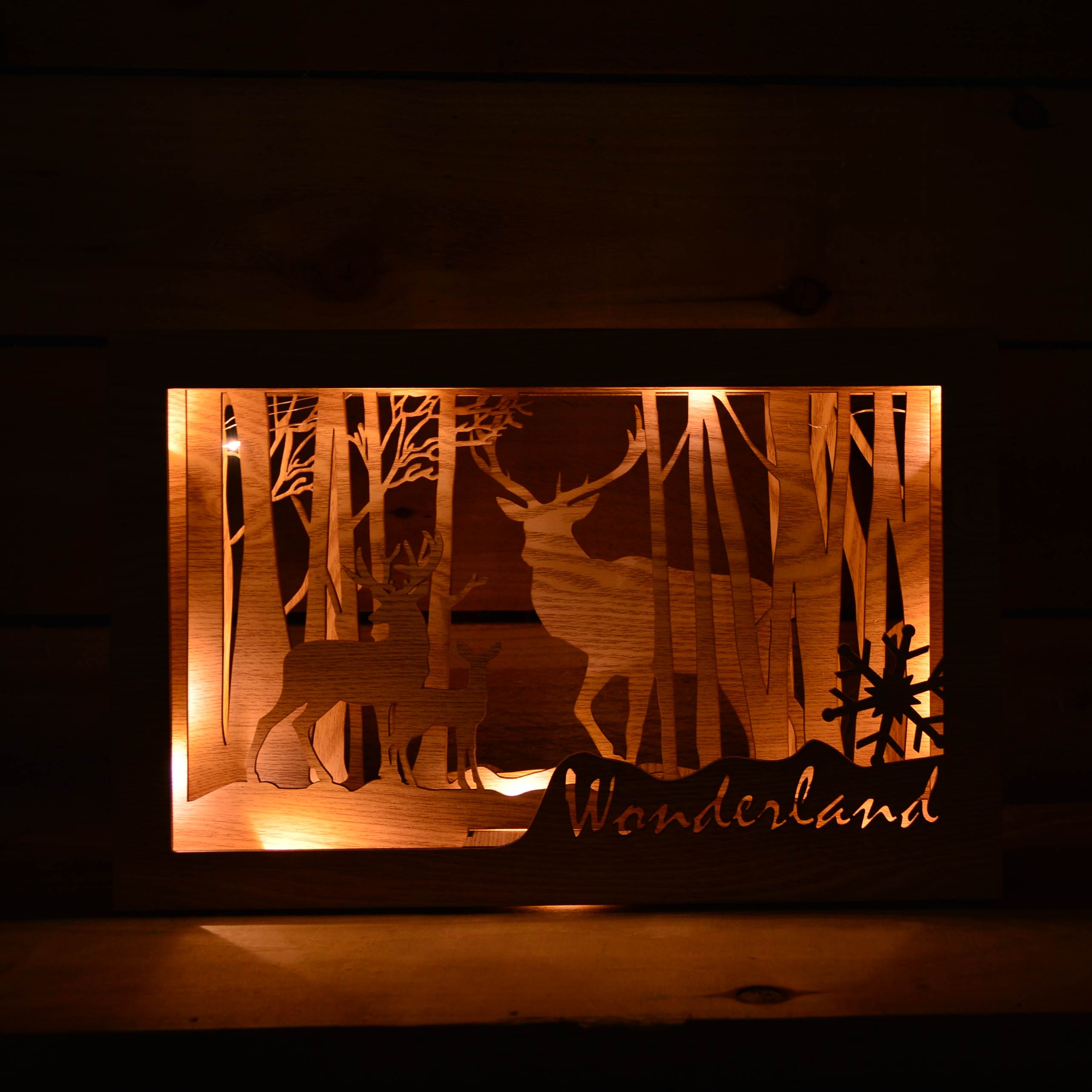 37cm Wooden Christmas Wonderland Reindeer Scene Lit with 40 Warm White LED%27s