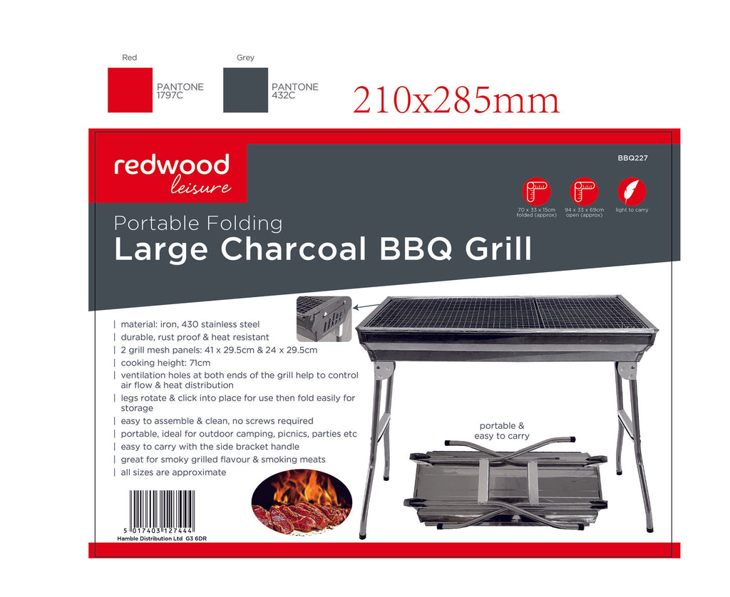 65cm x 29cm Large Folding Portable Charcoal BBQ Grill Camping Garden Parties