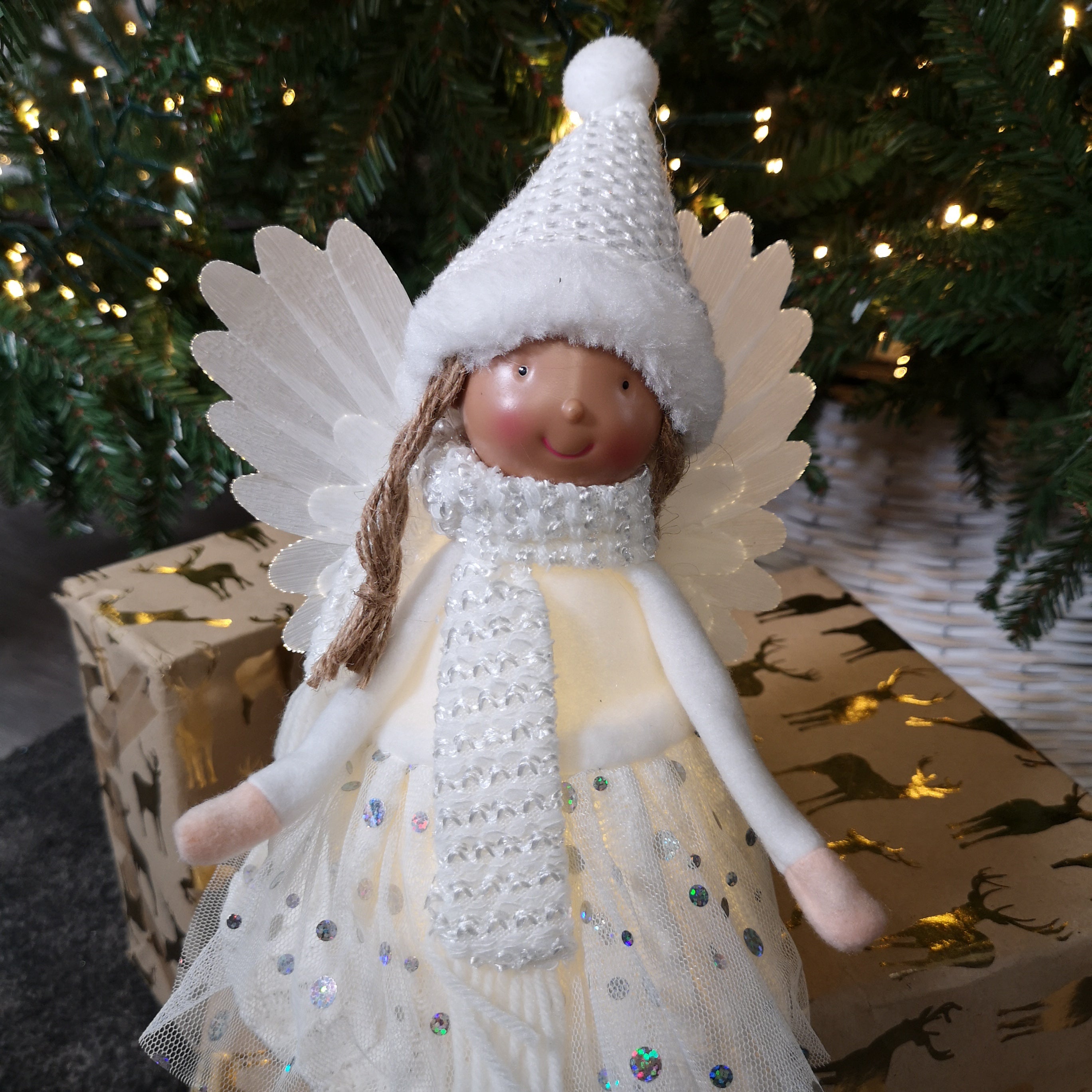 Image of 50cm Premier Christmas Lit Sitting Angel Decoration with Dangly Legs in White