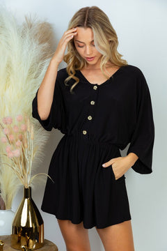 Three Quarter Sleeve Solid Knit Romper