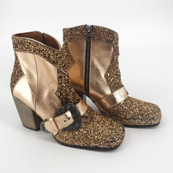 gold glitter ankle boots
