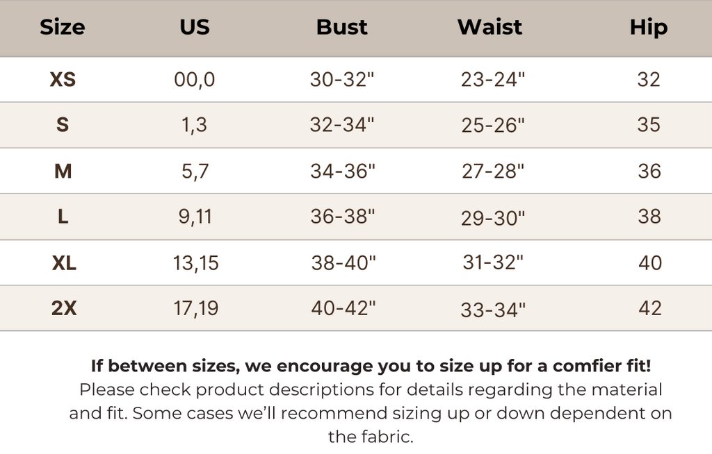 Size guide & charts – VAST