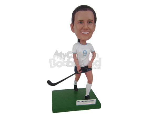 Custom Bobblehead Female Field Hockey Player Running With Hockey Stick - Sports & Hobbies Ice & Field Hockey Personalized Bobblehead & Cake Topper