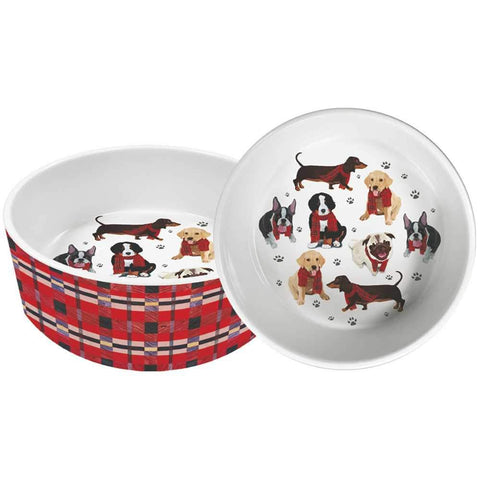 Gingham Ceramic Dog Bowl