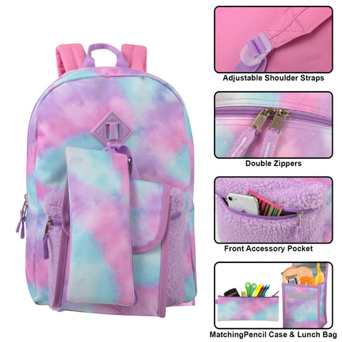 Girls pink backpack with pencil case and lunch bag