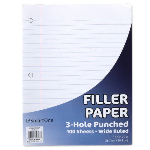 Bulk looseleaf notebook paper filler 50-pack, wide ruled