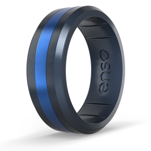 Image of Axis - Black Pearl + Sapphire Ring - Metallic black, iridescent vibrant dark blue.