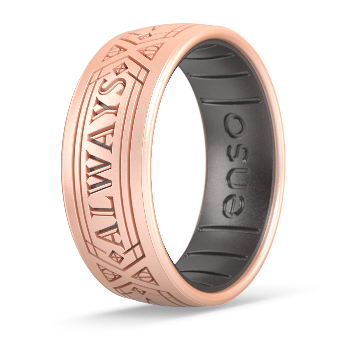 Brushed Tungsten Men's Wedding Ring with Rose Gold Groove