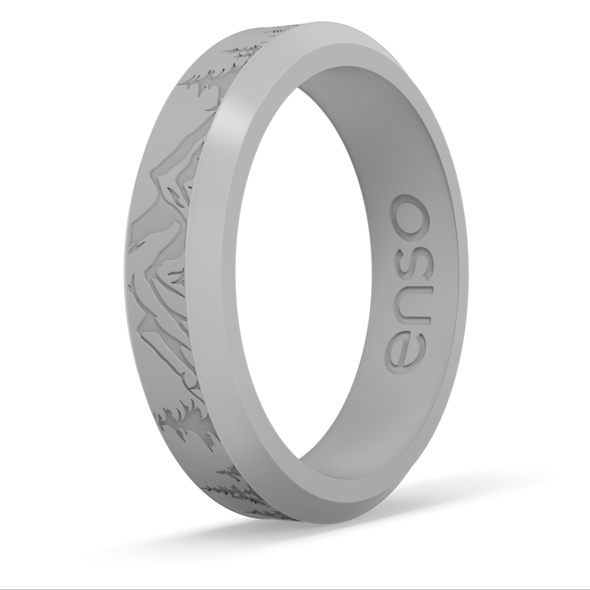 Enso Rings Thin Etched Bevel Series Silicone Ring - Misty Gray Aspen 7