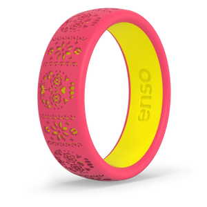 Image of Rosada Sugar Skull Ring - Pink and yellow.