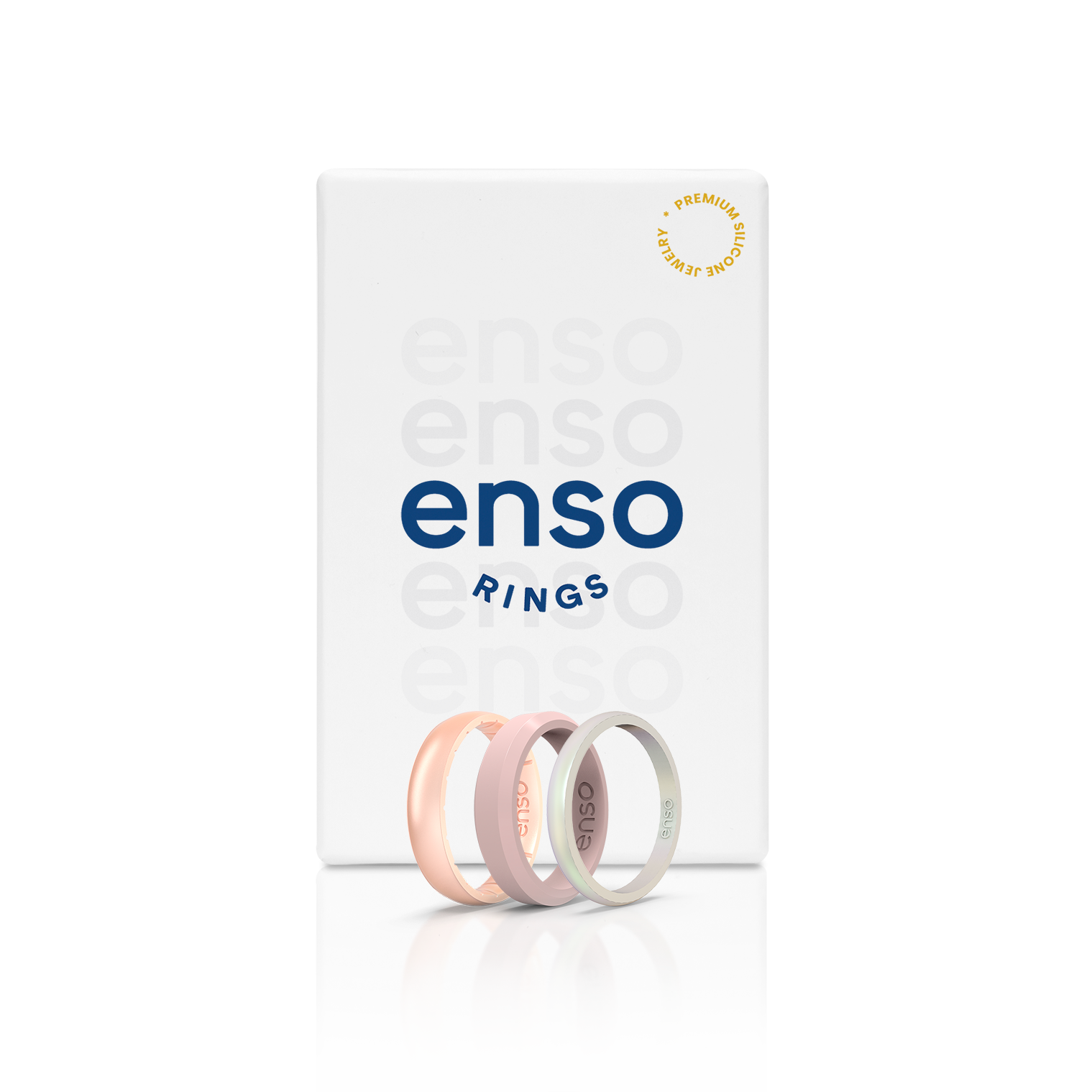 Enso Rings presents its top collections, now packaged in a 3-Ring  Collection box. This sought-after set features our most popular Women's  rings in three widths: Elements Thin Rose Gold, Bevel Thin Pink