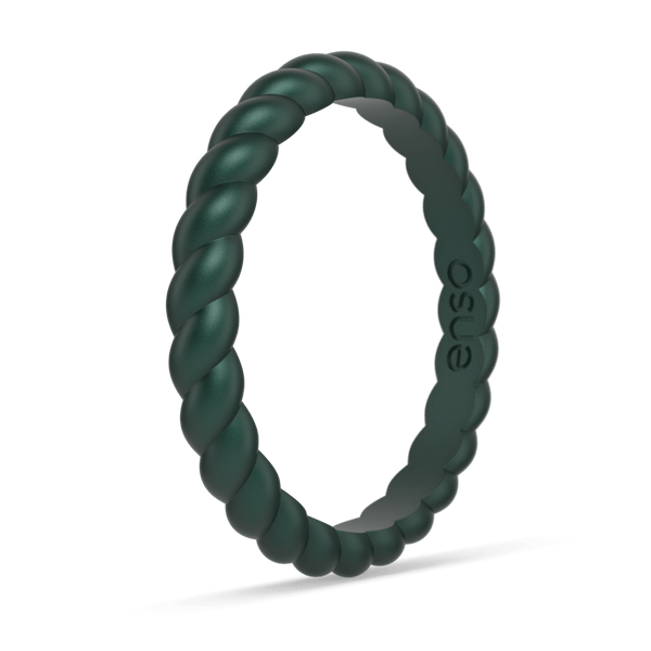 Braided Stackable Silicone Ring - Metallic Green