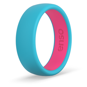 Image of Light Blue/Hibiscus Ring - Bright light blue outside ring with a bright pink inside ring.