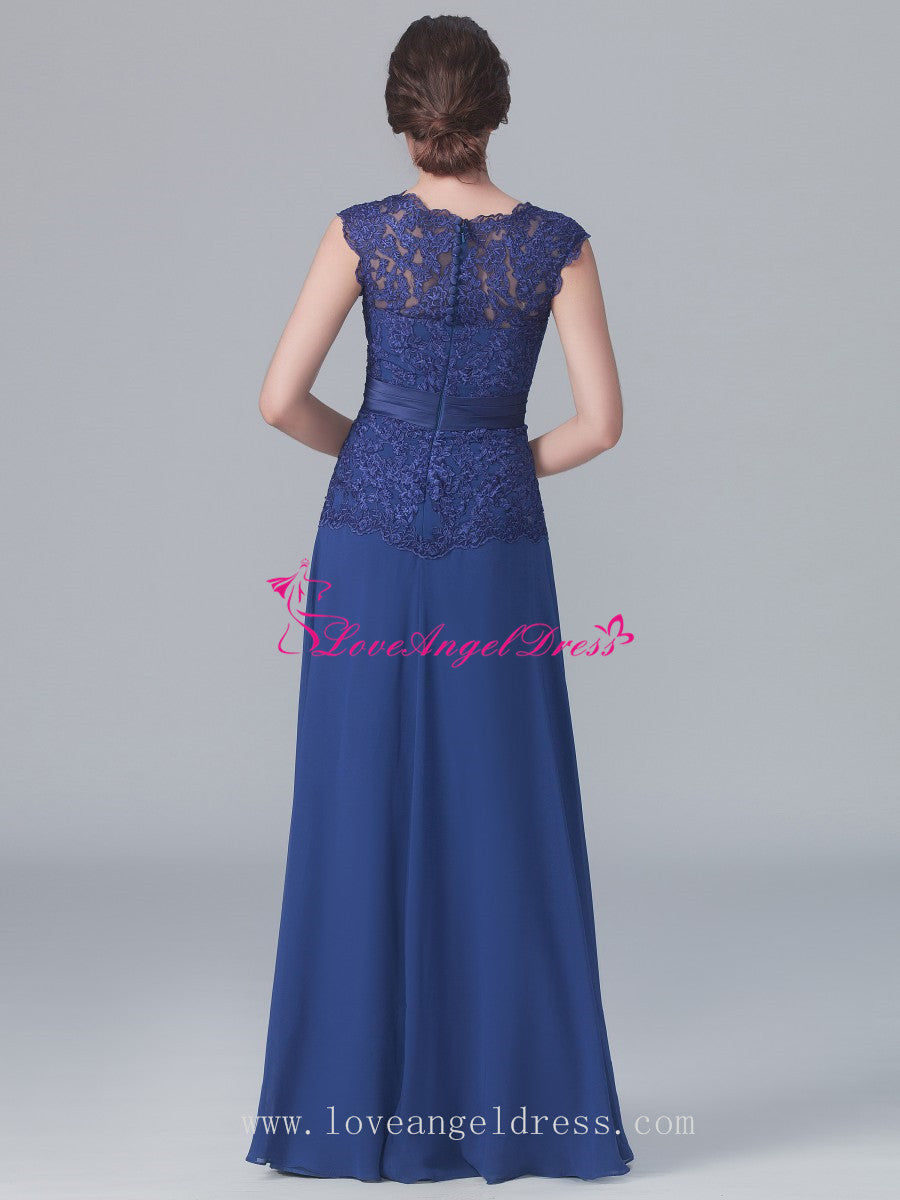 Crew Neck Lace Chiffon Blue Mother Wedding Party Dresses – loveangeldress