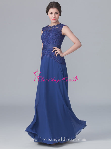 Crew Neck Lace Chiffon Blue Mother Wedding Party Dresses – loveangeldress