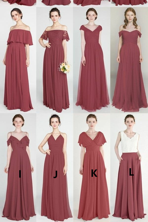 Long Mismatched Bridesmaid Dresses Mauve Chiffon Skirt – loveangeldress