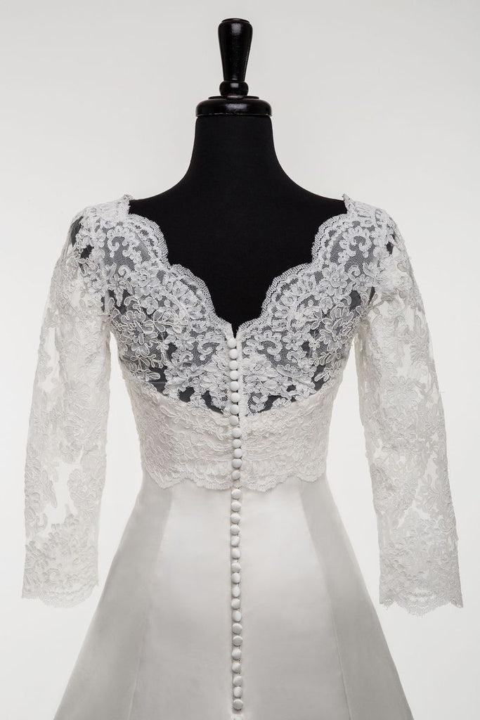 3/4 Sleeve Bridal Lace Topper Wedding Jacket with V back – loveangeldress