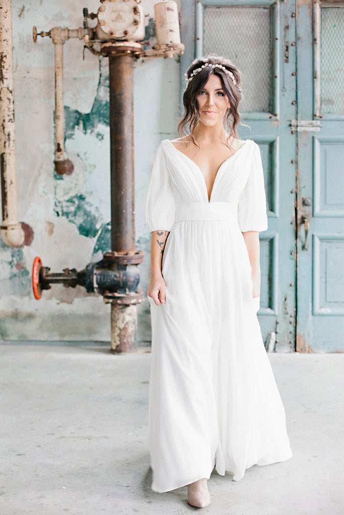 A-line Bohemia Chiffon Wedding Dress with Flutter Sleeves – loveangeldress