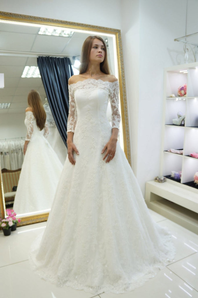 mid sleeve wedding dress