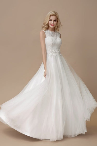 Affordable Lace A-line Bridal Dress Floor-length Tulle Skirt ...