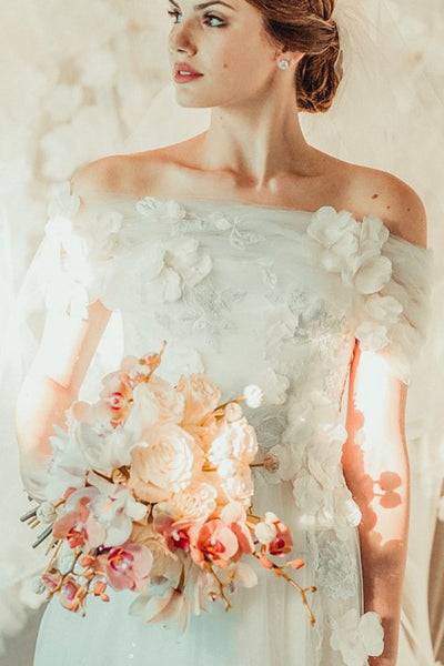 Appliques 3d Flowers Wedding Dresses Off The Shoulder Loveangeldress 6279