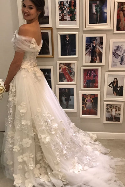 Appliques 3D Flowers Wedding Dresses Off-the-shoulder – loveangeldress