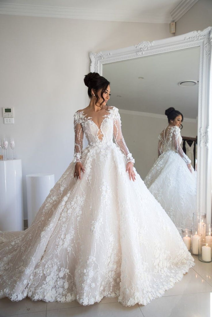 long sleeve floral wedding dress