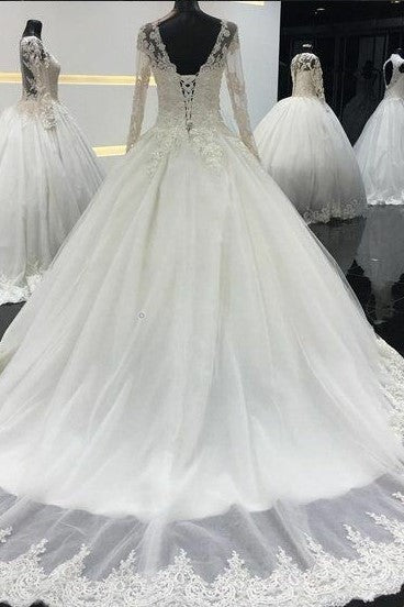 Beaded Lace Long Sleeves Wedding Dresses Tulle Skirt – loveangeldress