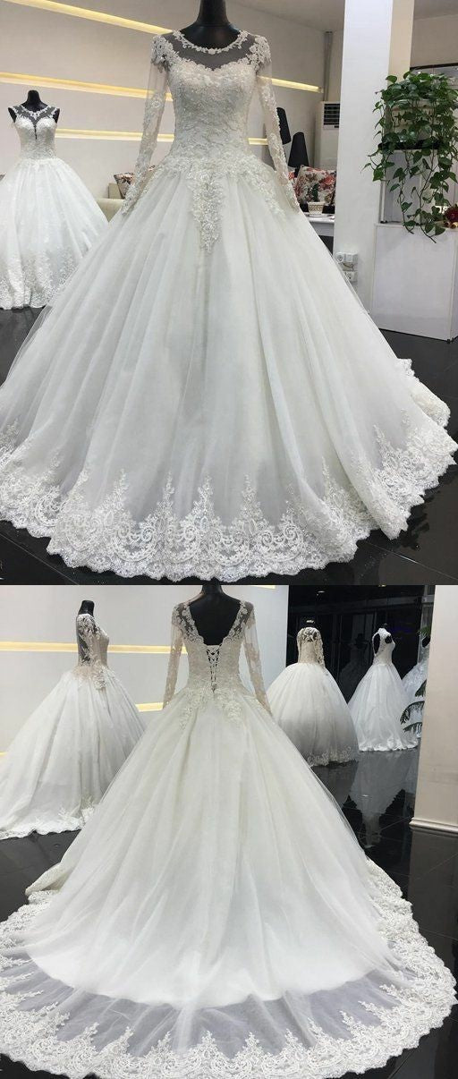 Beaded Lace Long Sleeves Wedding Dresses Tulle Skirt – loveangeldress