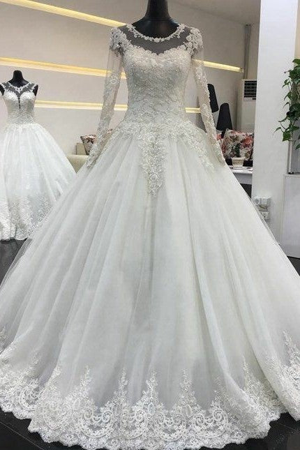 Beaded Lace Long Sleeves Wedding Dresses Tulle Skirt – loveangeldress