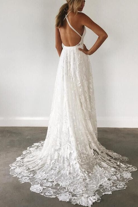 Beautiful Lace Boho Wedding Gown with Halter Straps – loveangeldress